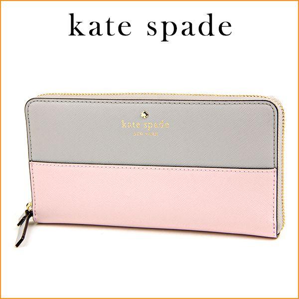 Pink Kate Spade Logo - Kate spade wallet (zip) kate spade PWRU3898 068 wallet sidestreet CEDAR STREET LACEY ladies STONE ICE (ice stone) /PINK BLUSH (rush pink) light gray