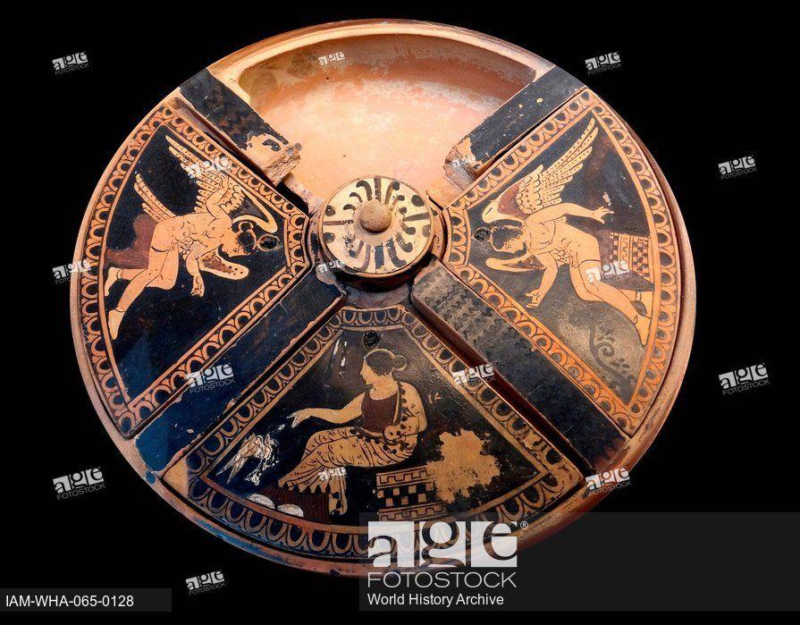 Greek Red Circle Logo - Greek, Red-figured lepaste (toilet box) with seated women and Erotes ...