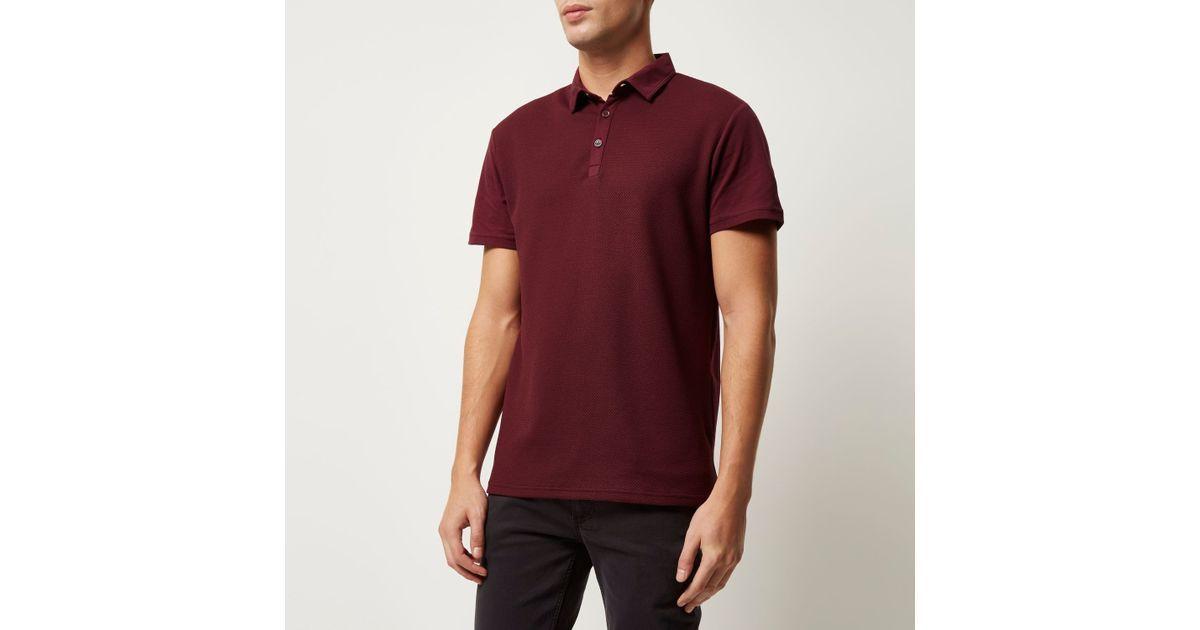 Dark Red Polo Logo - River Island Dark Red Textured Front Polo Shirt in Red for Men