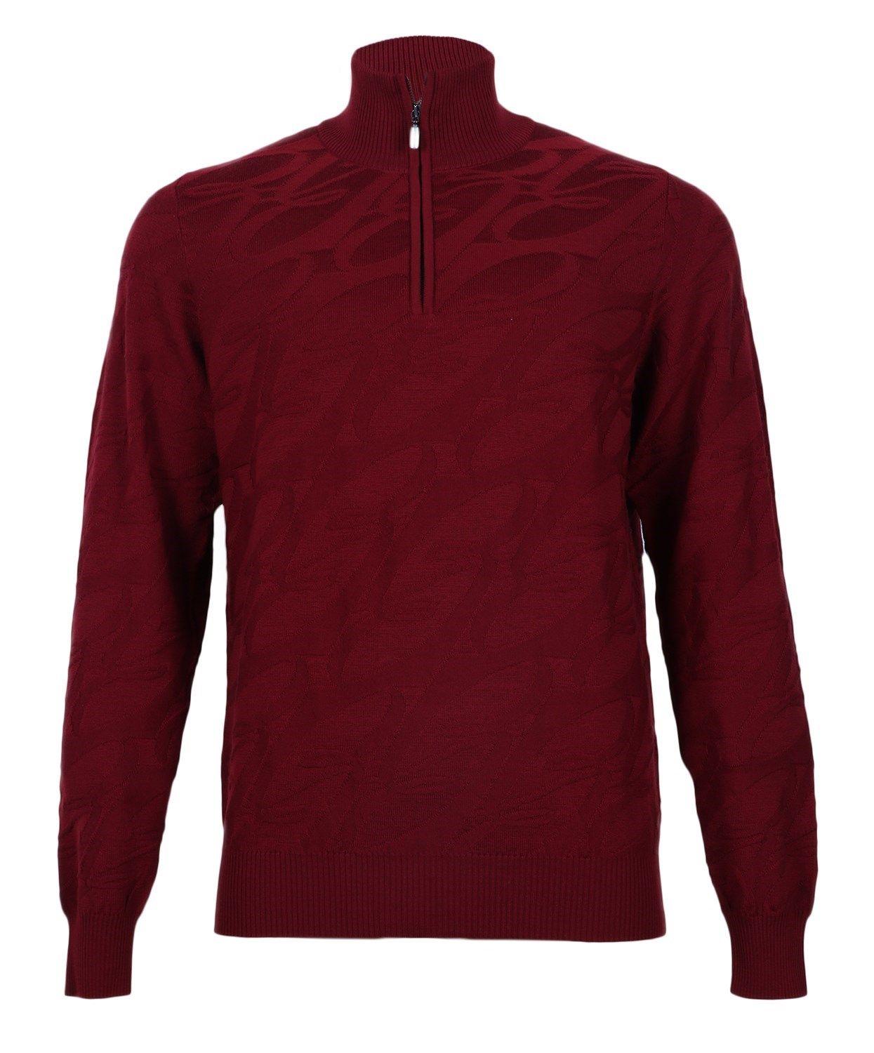 Dark Red Polo Logo - Brioni Men's Dark Red Wool Polo Sweater Logo Pattern, size 48 S