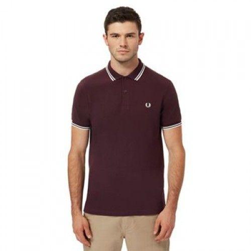 Dark Red Polo Logo - Men's Polo Shirts Fred Perry - Dark red tipped embroidered logo polo ...