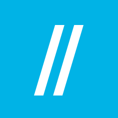 Square White with Slanted Blue Lines Logo - flatiron-square - Technical.ly