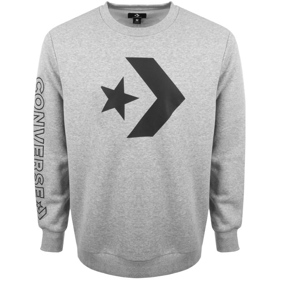 Gray Star Logo - Converse All Star Crew Neck Logo Sweatshirt Grey for Men