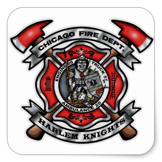 Chicago Fire Department Logo - Chicago Fire Department/Harlem Knights E86 T57 A20 Square Sticker ...