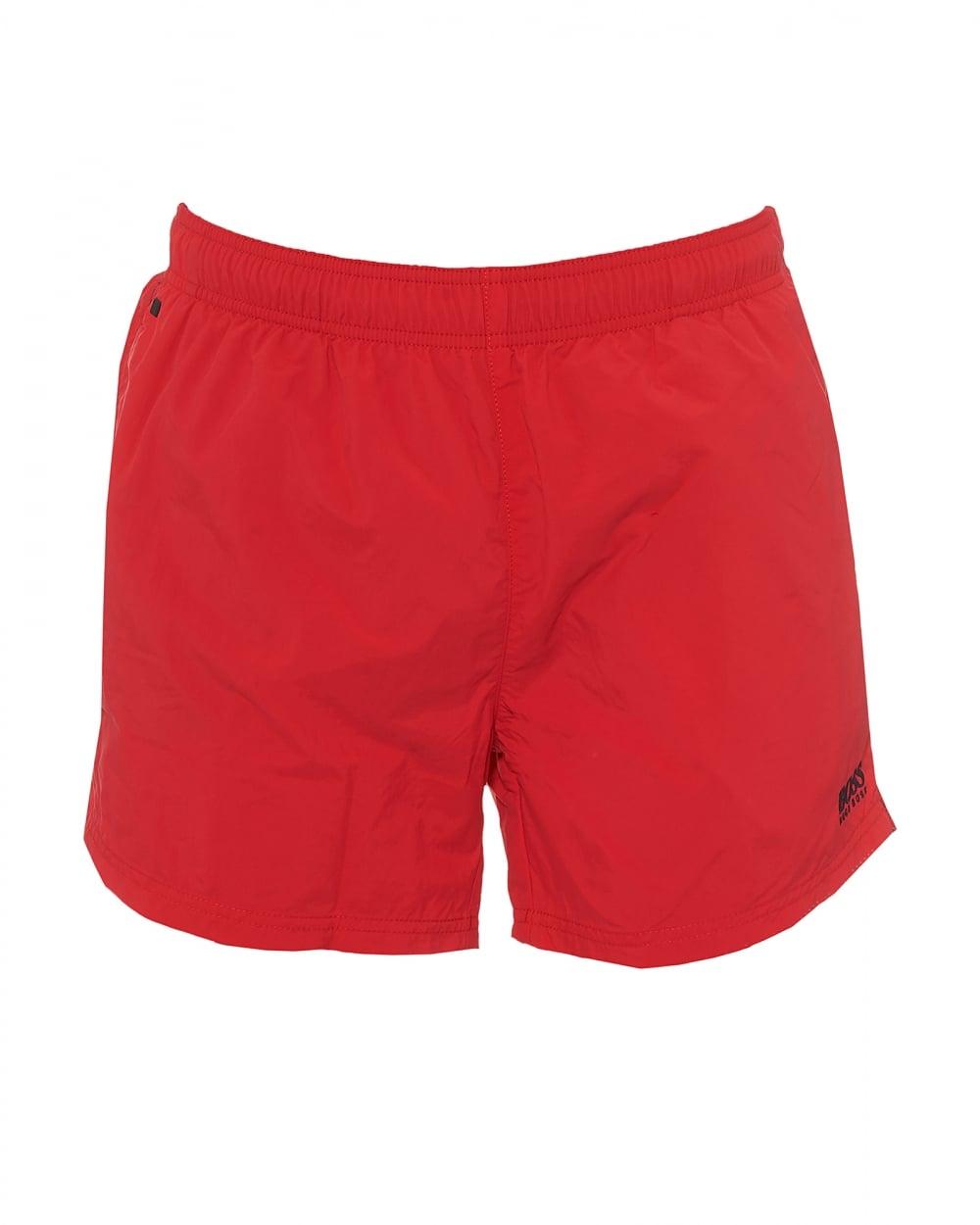 Red Plain Logo - Hugo Boss Body Mens Perch Swim Shorts, Plain Logo Red Swimming Trunks