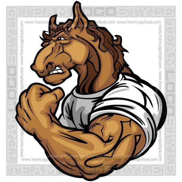 Horse Team Logo - Muscular Horse Cartoon - Vector Cartoon Muscular Horse