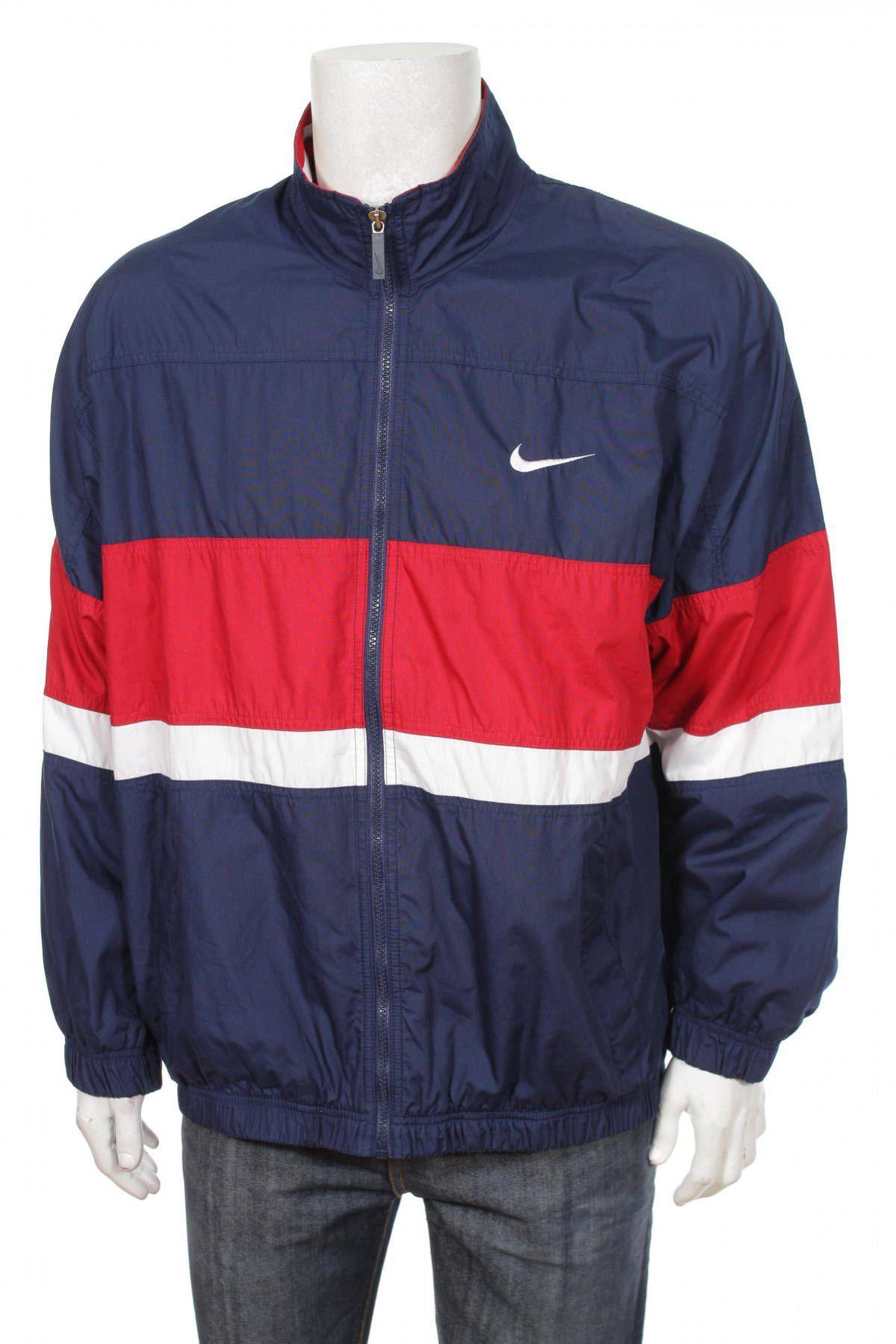 Red White Blue Nike Logo - Vintage 90s Nike Windbreaker Jacket Big Logo Spell Out Navy Blue Red