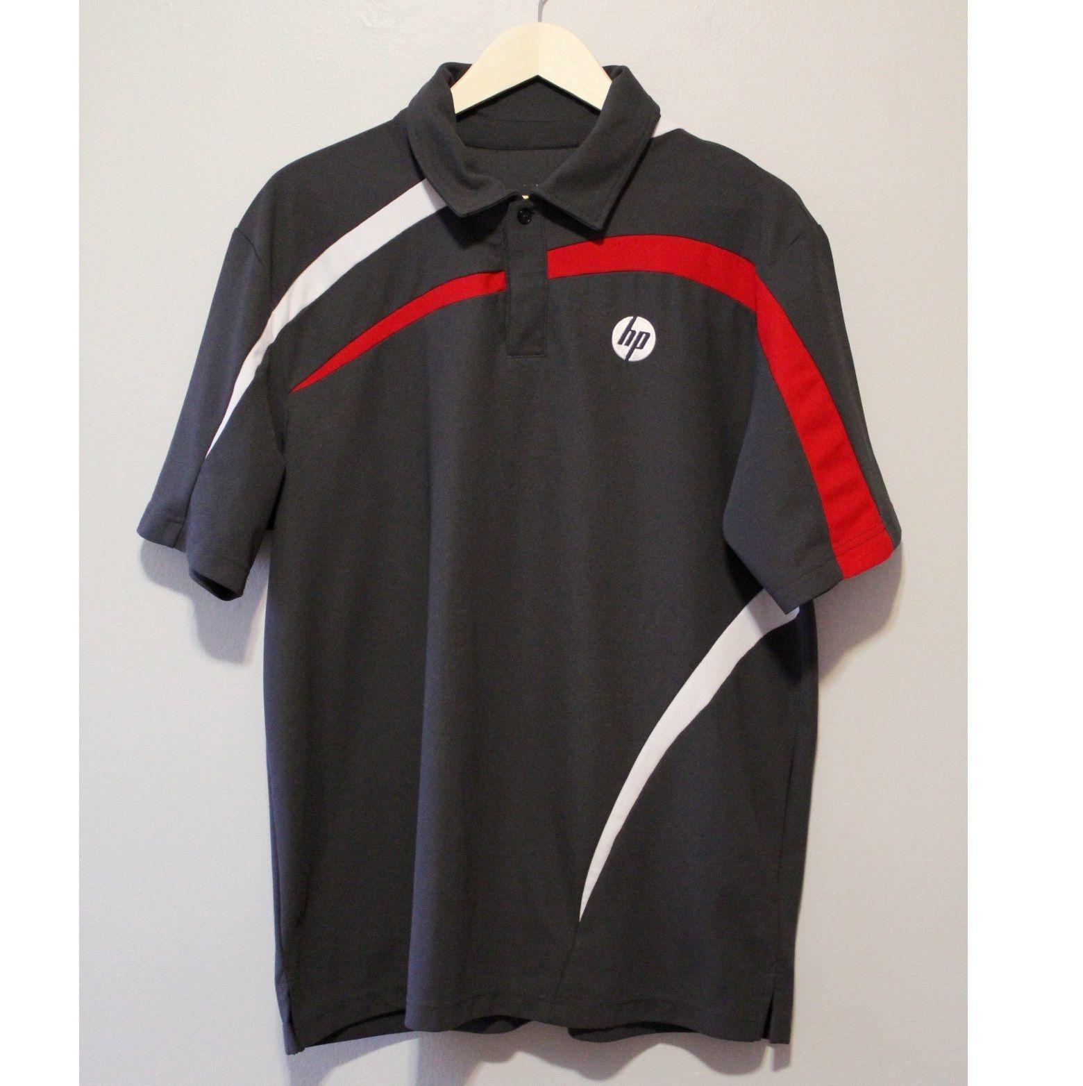 Red White Blue Nike Logo - Nike Golf Shirt HP Logo Mens Large Gray Red White Polyester