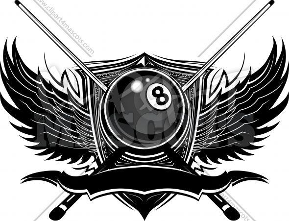 Pool Team Logo - Eight Ball Logo Billiards Clipart with Ornate Wings Vector