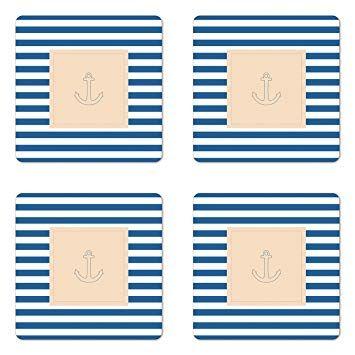 Square White with Blue Lines Logo - Amazon.com: Ambesonne Harbour Stripe Coaster Set of Four, Maritime ...