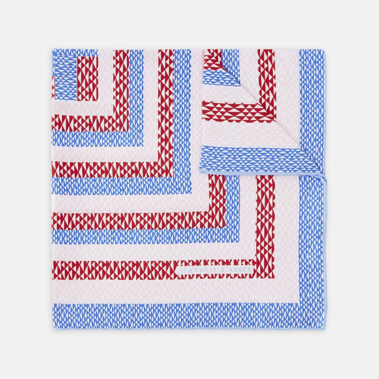 Square White with Blue Lines Logo - Geometric Lines Blue, White and Red Silk Pocket Square | Turnbull ...