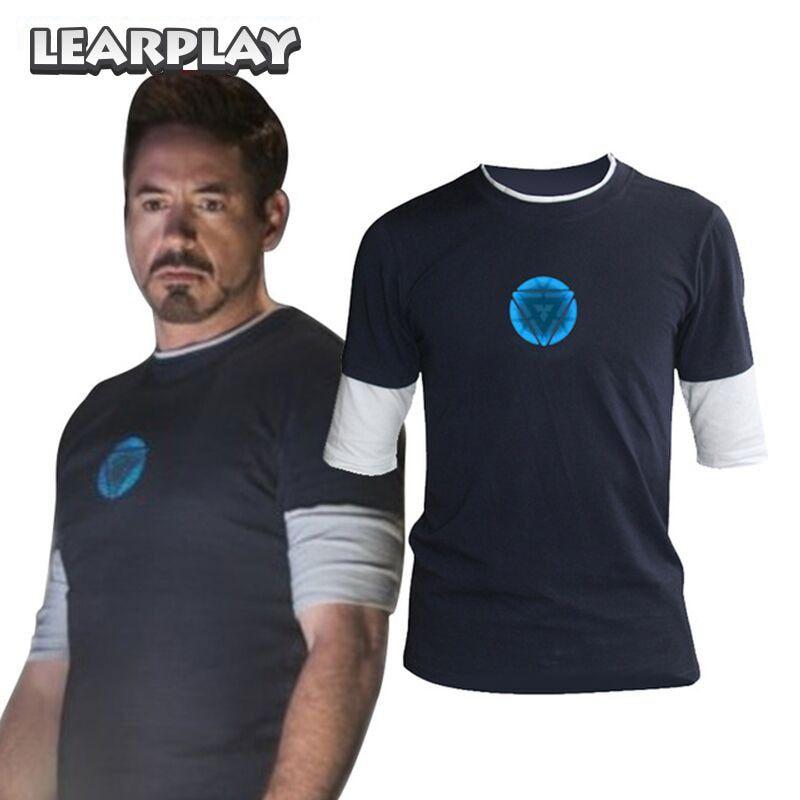 Iron Man 3 Logo - Iron Man 3 Tony Stark Navy Blue T shirt Night Luminous Mid Sleeve T