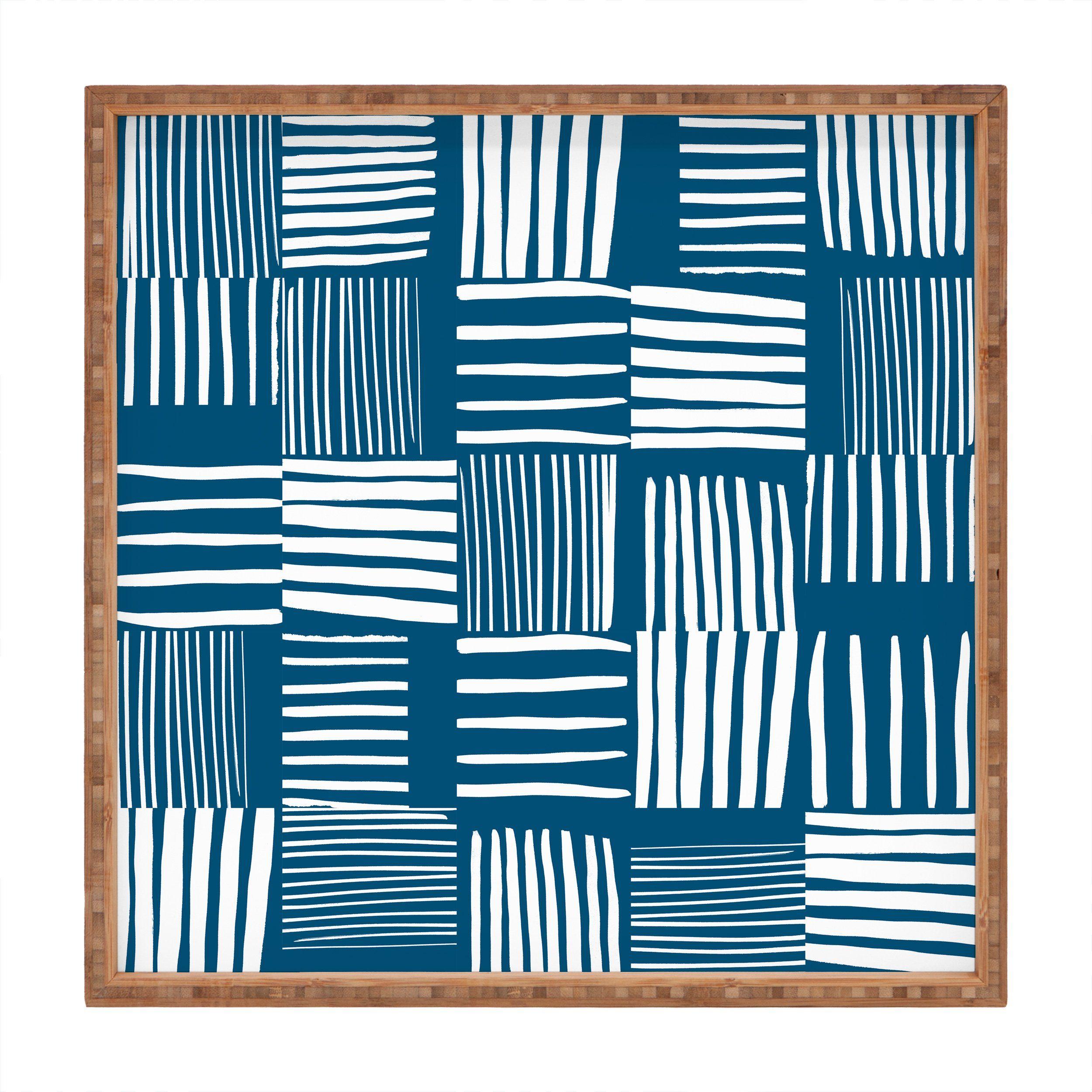 Square White with Blue Lines Logo - Torn Lines Abstract Pattern 04 Blue White Square Tray The Old Art Studio