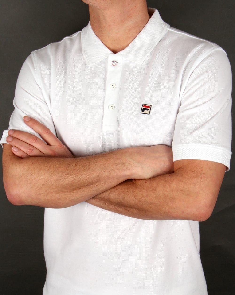 Red and White F Logo - Fila Vintage Brizzi Polo Shirt White, Men's, Pique, Cotton, Top