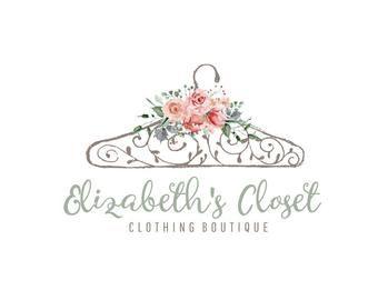 Apparel Hanger Logo - Hanger Logo Watercolor Floral Clothing Boutique Logo Design | Etsy