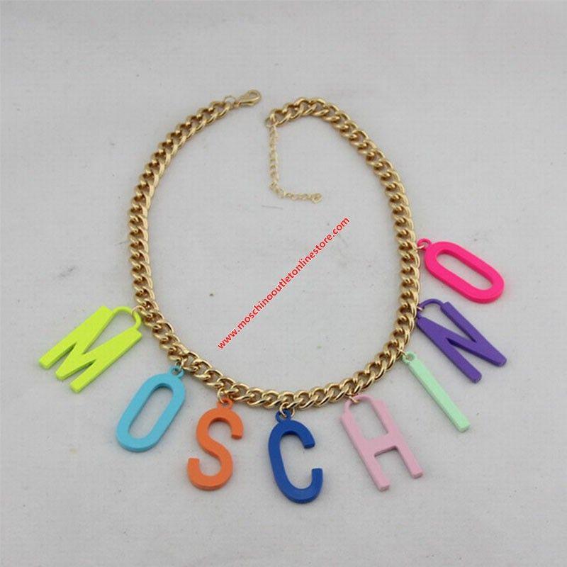 Moschino Rainbow Logo - Moschino Rainbow Logo Women Chain Necklace Gold