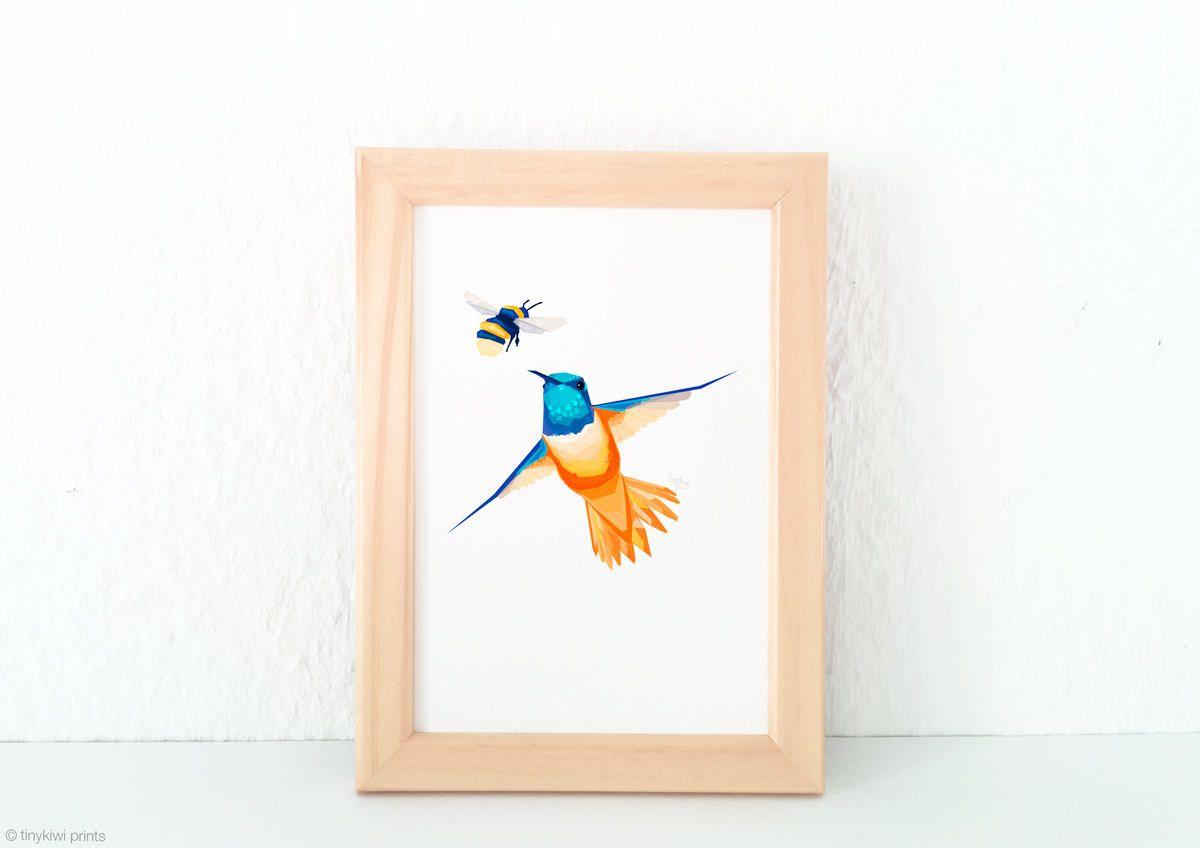 Orange Flying Bird Logo - Hummingbird print, Hummingbird logo, Bee art, Geometric hummingbird
