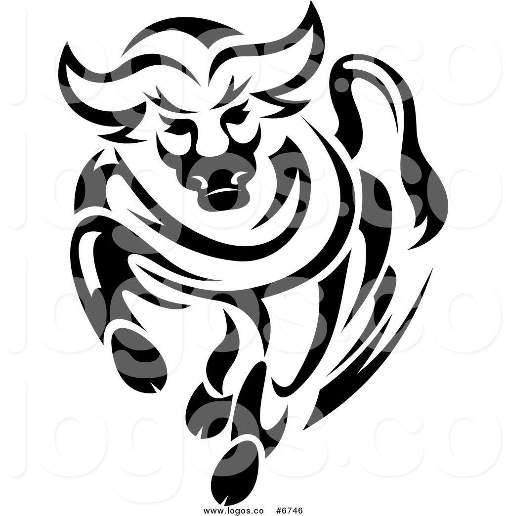 Charging Bull Logo - Royalty Free Clip Art Vector Logo of a Black and White Charging Bull ...