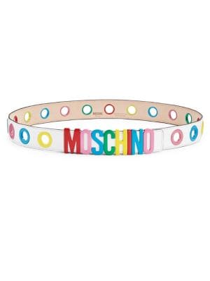 Moschino Rainbow Logo - Shop Moschino Vita Bassa Rainbow Logo Leather Belt In White Multi