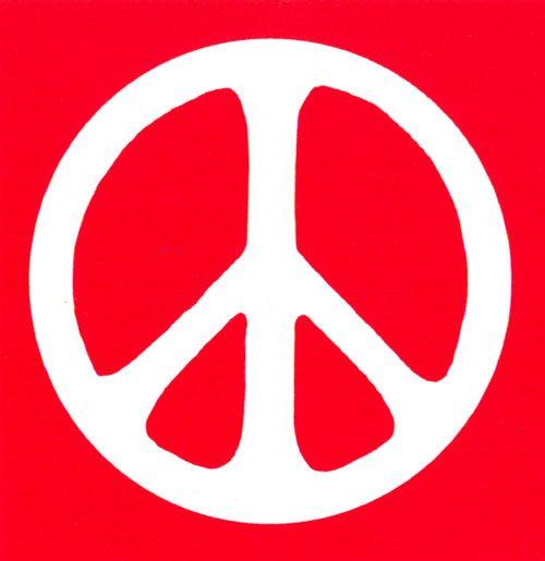 Red Peace Sign Logo - Peace Sign - White over Red - Bumper Sticker / Decal (4