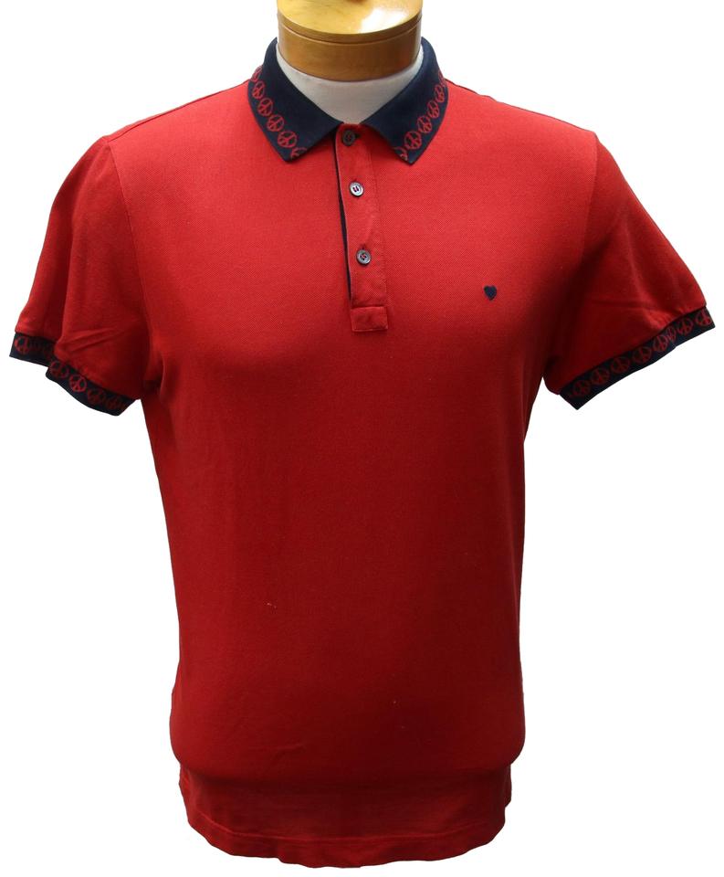 Red Peace Sign Logo - Moschino Red and Navy Blue Love Classic Peace Sign Logo Collar Polo Shirt  Button-down Top Size 14 (L) 66% off retail