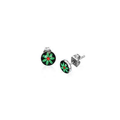 Green Flower Logo - Green Flower Logo Steel Stud Earrings: Amazon.co.uk: Jewellery