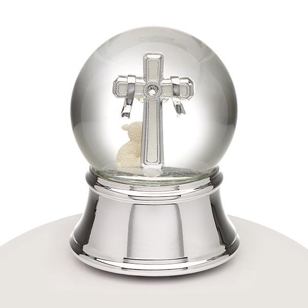 Cross with White Globe Logo - Musical Water Globe