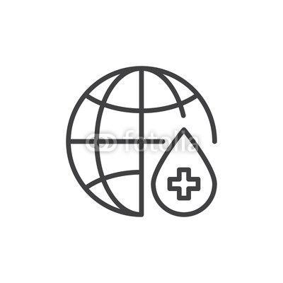 Cross with White Globe Logo - World Blood donation outline icon. linear style sign for mobile