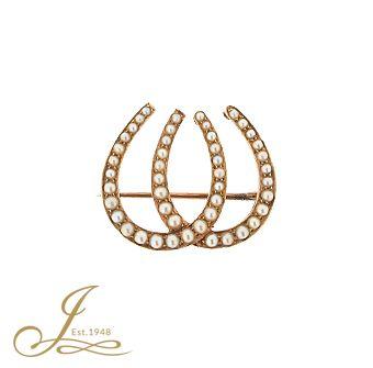 Double Horseshoe Logo - A second hand lucky double horseshoe brooch, set with seed pearls