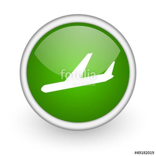 Green Circle and Airplane Logo - airplane green circle glossy web icon on white background Stock