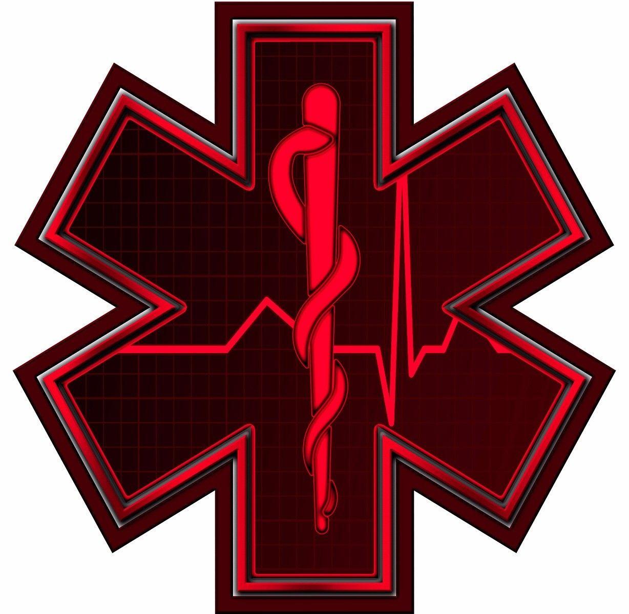 Red Star of Life Logo - Star of Life in Dark Red with EKG - Various Sizes