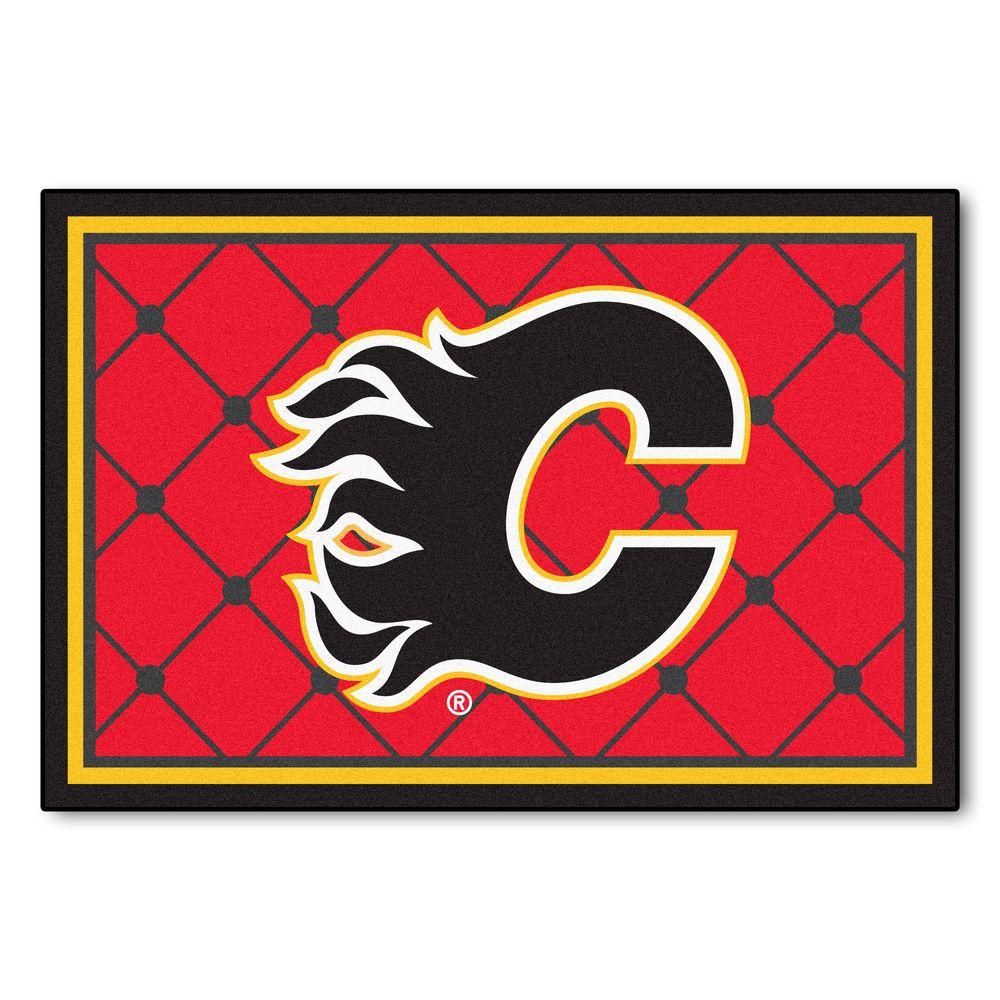 Flame On Red Rectangle Logo - FANMATS Calgary Flames 5 ft. x 8 ft. Area Rug-10611 - The Home Depot