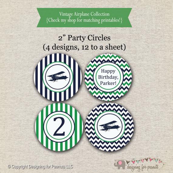 Green Circle and Airplane Logo - Vintage Airplane Party Circles navy and green Vintage