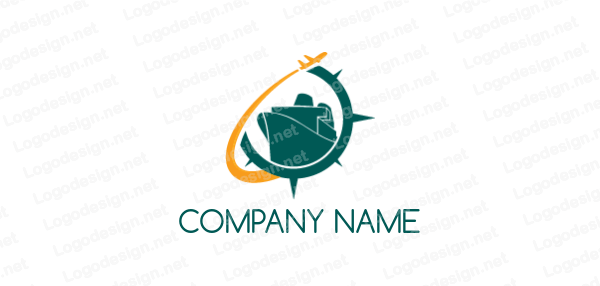 Green Circle and Airplane Logo - ship inside half compass with airplane | Logo Template by LogoDesign.net