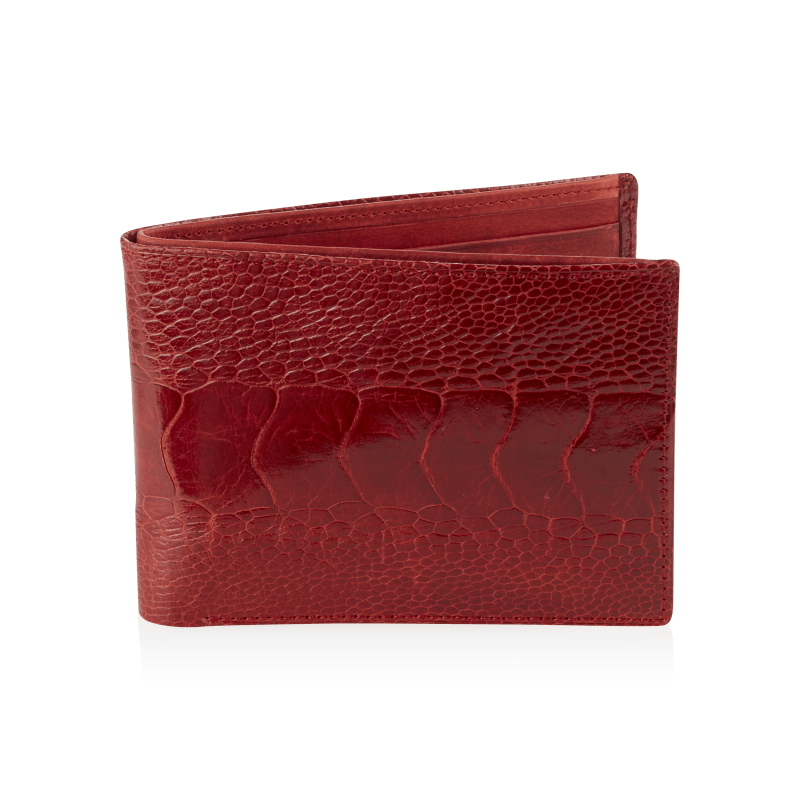 Flame On Red Rectangle Logo - Billfold Wallet Ostrich Shin Flame Red