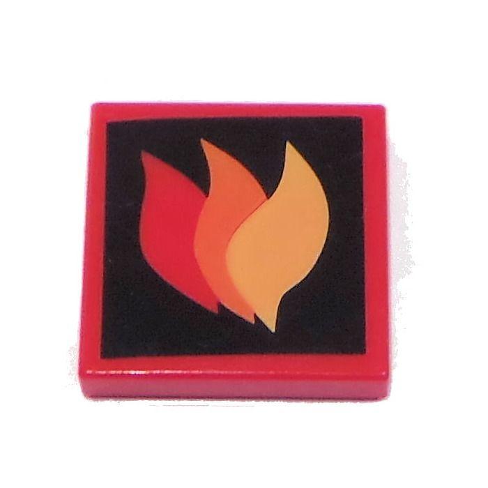 Flame On Red Rectangle Logo - LEGO Red Tile 2 x 2 with Red Orange and Yellow Flames Pattern with ...
