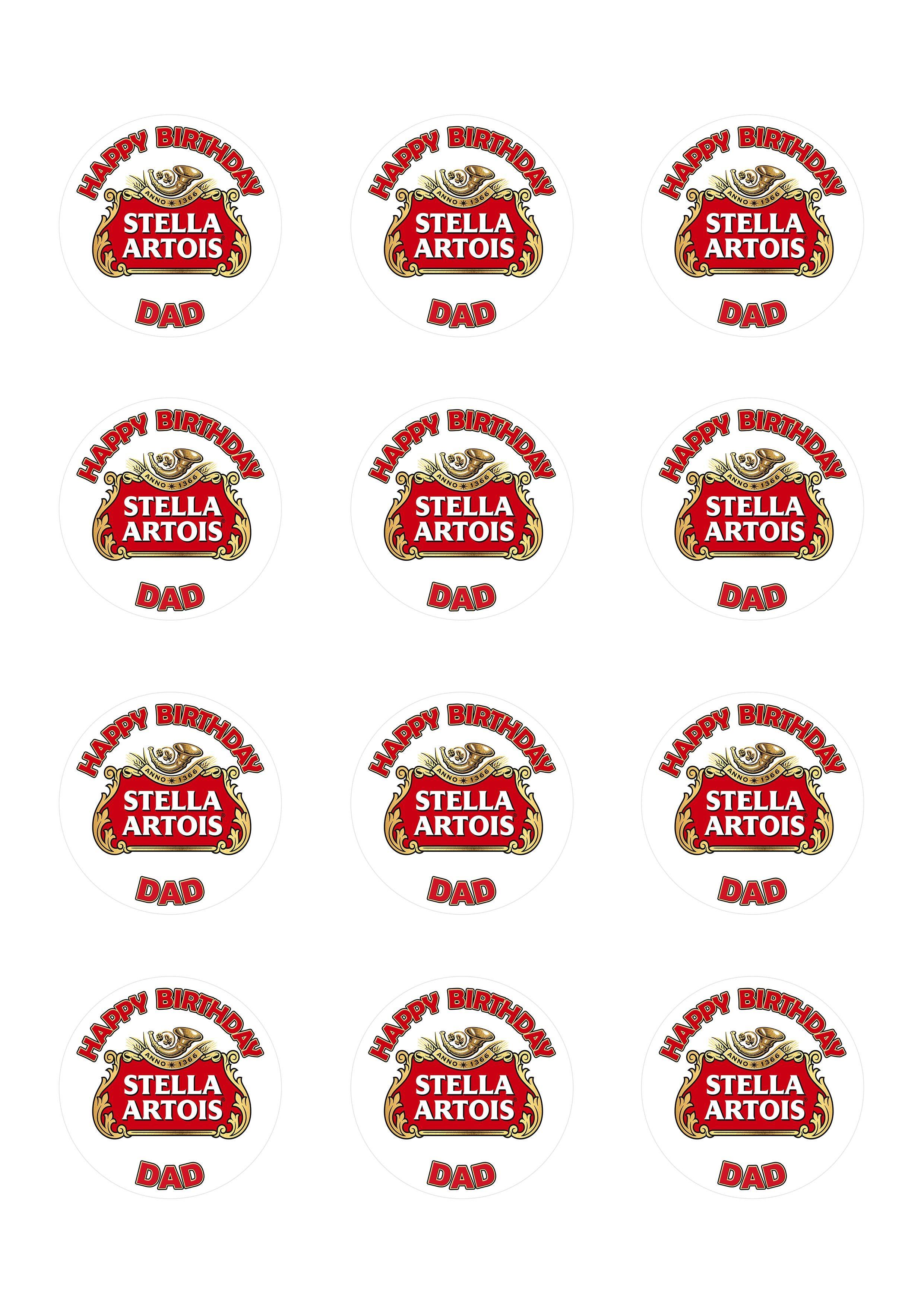 Stella Artois Logo - STELLA ARTOIS BEER LOGO 12 x 5cm (2) ROUND EDIBLE TOPPERS CAKE CUPCAKE