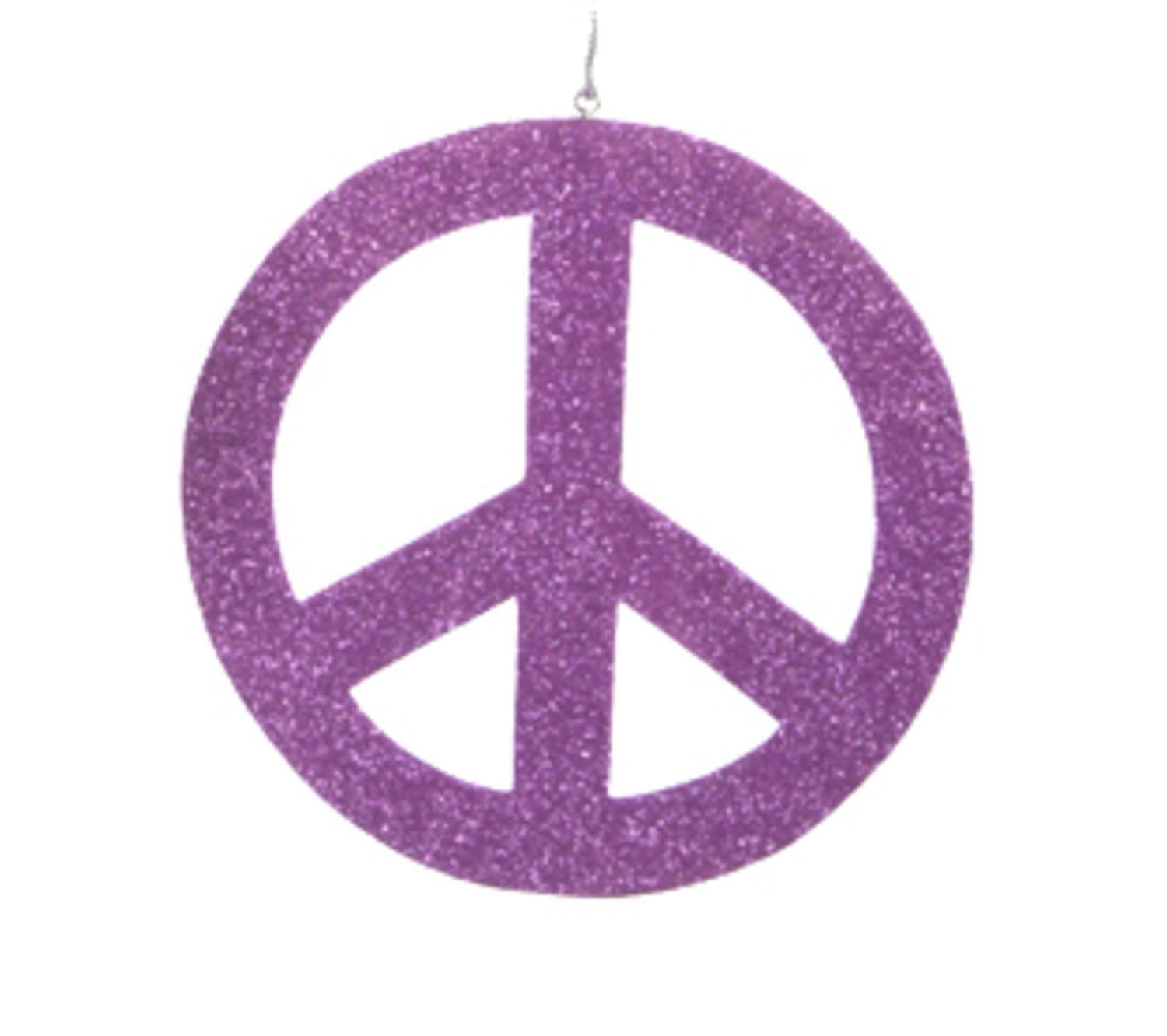 Hippie Peace Sign Logo - Flower Power Purple Glittered Hippie Peace Sign Christmas