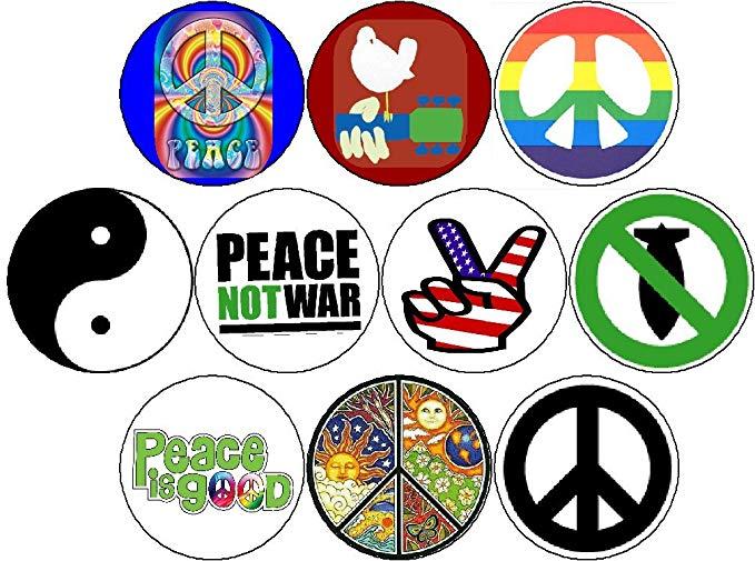 Hippie Peace Sign Logo - Set of 10 Pinback Buttons HIPPIES 60s WOODSTOCK Peace
