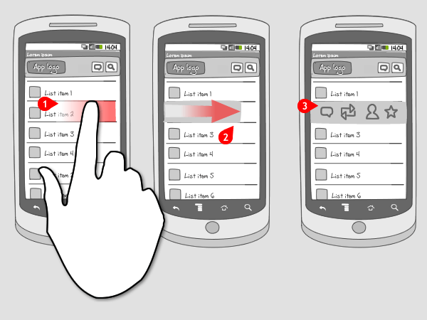 Swipe App Logo - Swipe for action | Android Interaction Design Patterns |