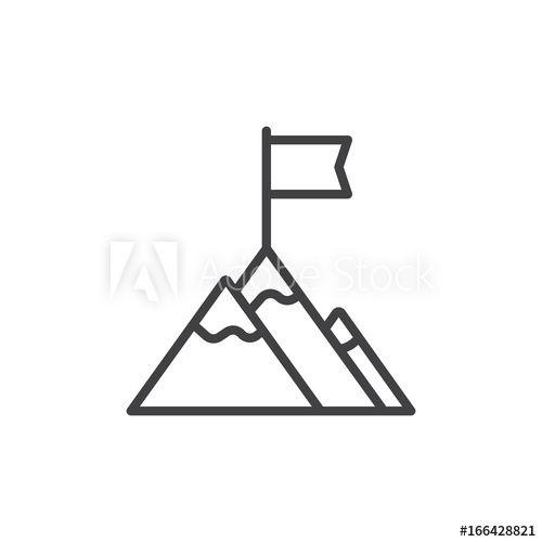 Mountain Outline Logo - Flag on mountain top line icon, outline vector sign, linear style
