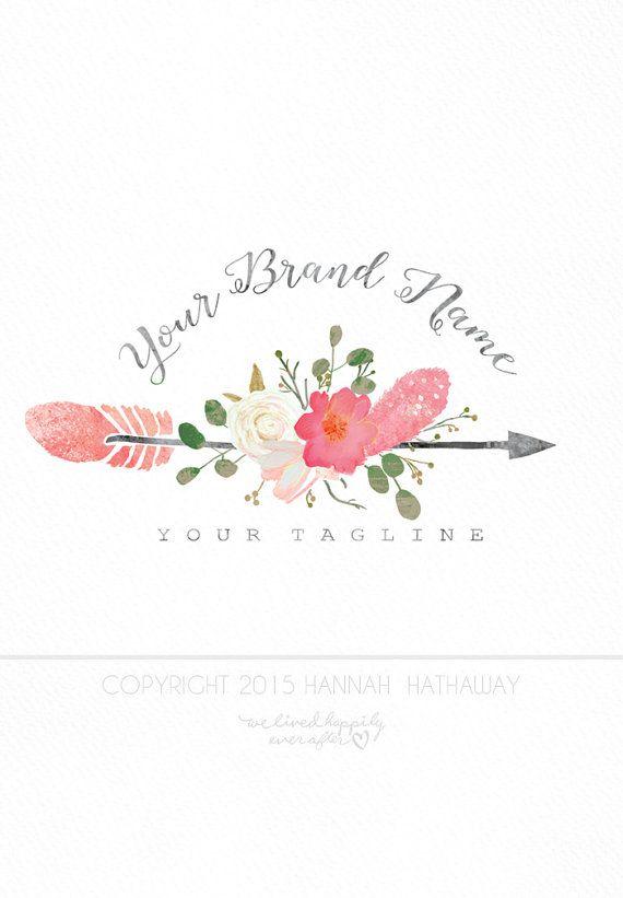 Floral Business Logo - Vintage Native Floral Arrow Logo: Premade Boho Business Logo Item