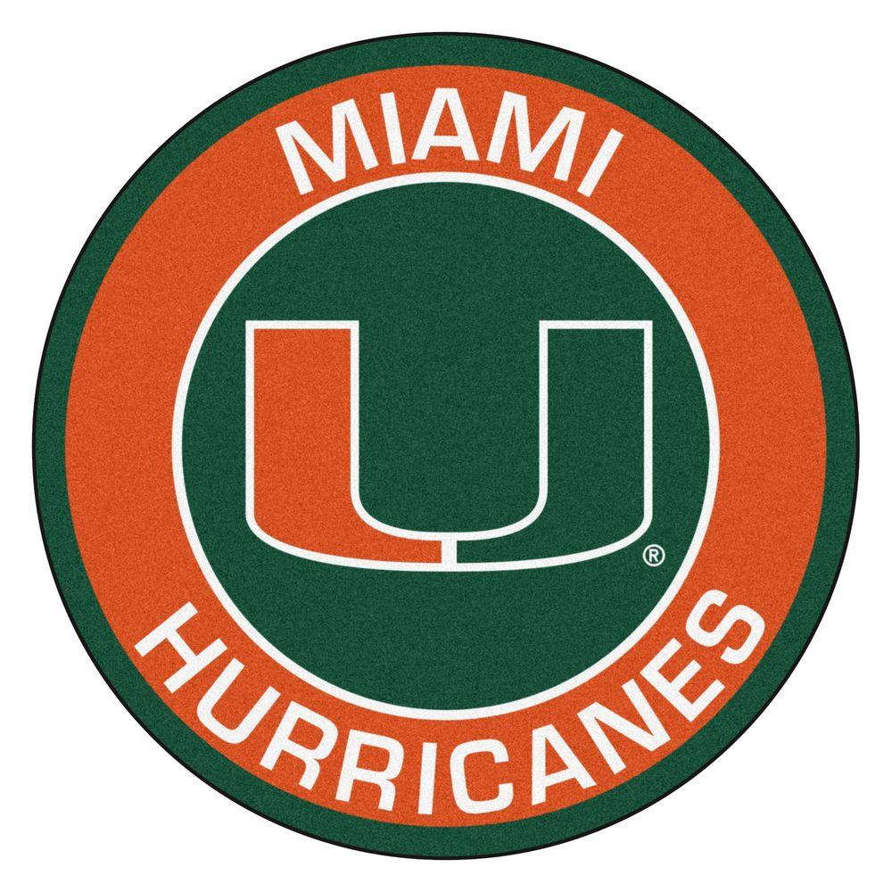 University of Miami Logo - FANMATS NCAA University of Miami Orange 2 ft. x 2 ft. Round Area Rug ...