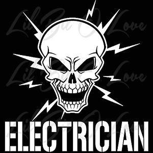 Skull with Lightning Bolt Logo - Skull and Lightning Bolts Electrician VInyl Decal Electric Stickers ...
