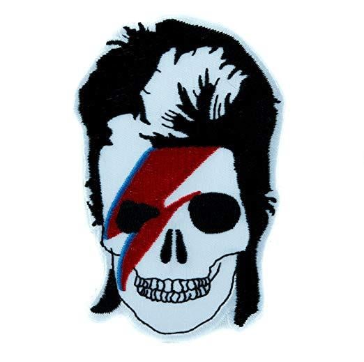 Skull with Lightning Bolt Logo - Lightning Bolt David Bowie Skull Patch Iron on Applique