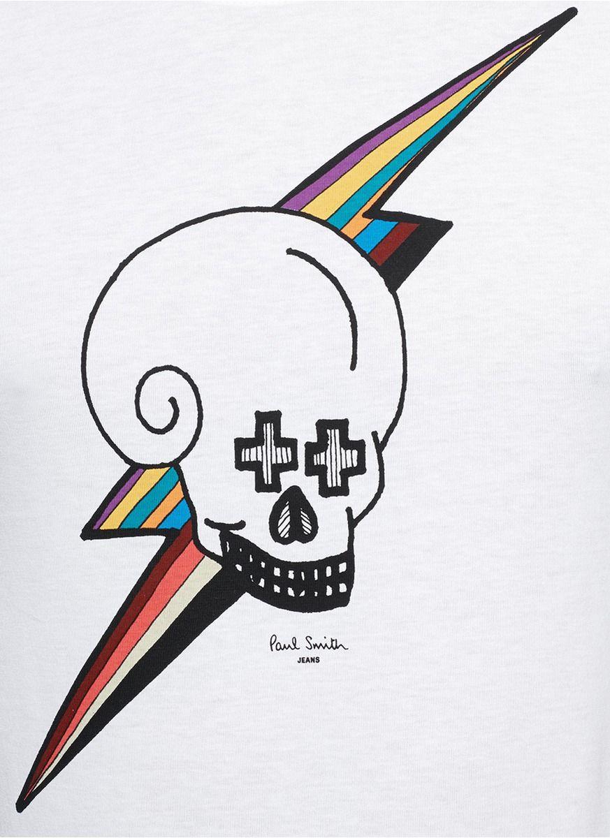 Skull with Lightning Bolt Logo - Paul Smith Skull Lightning Bolt Print T Shirt In White For Men
