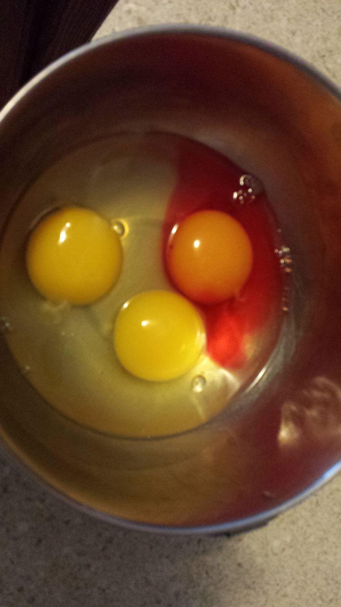 Egg White and Red Logo - What would cause the egg white, Albumen, to be stained blood red