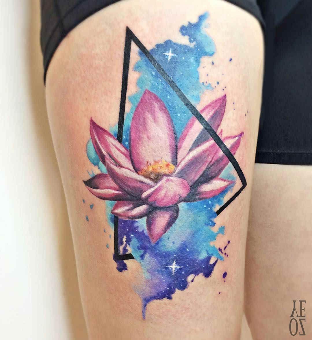Triangle Lotus Flower Logo - Lotus Flower Tattoo on Thigh | Tattoos | Tattoos, Flower thigh ...