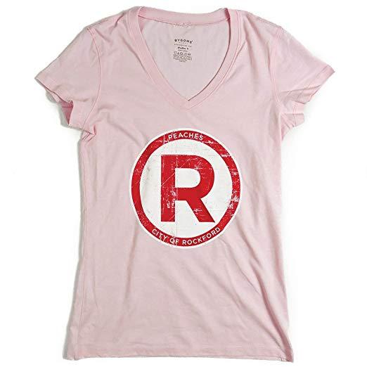 Rockford Peaches Logo - Amazon.com: Rockford Peaches Baseball Ladies V-neck tee - Bygone ...