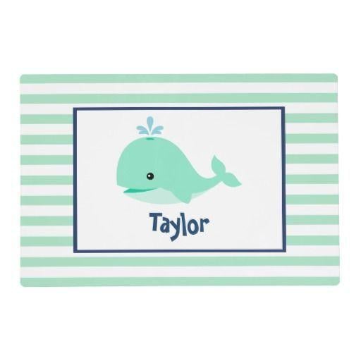 Green and Blue Whale Logo - Sweet Green Whale Kids Placemat. Gifts for Kids. Gifts For Kids